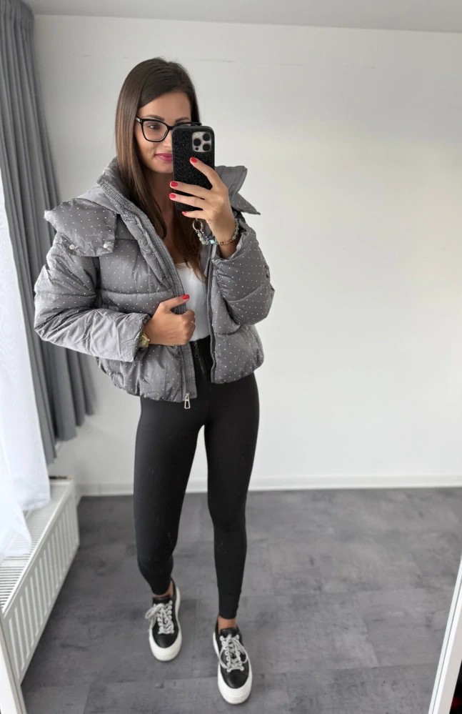 Šedá bundička s kamínky "DIAMOND"