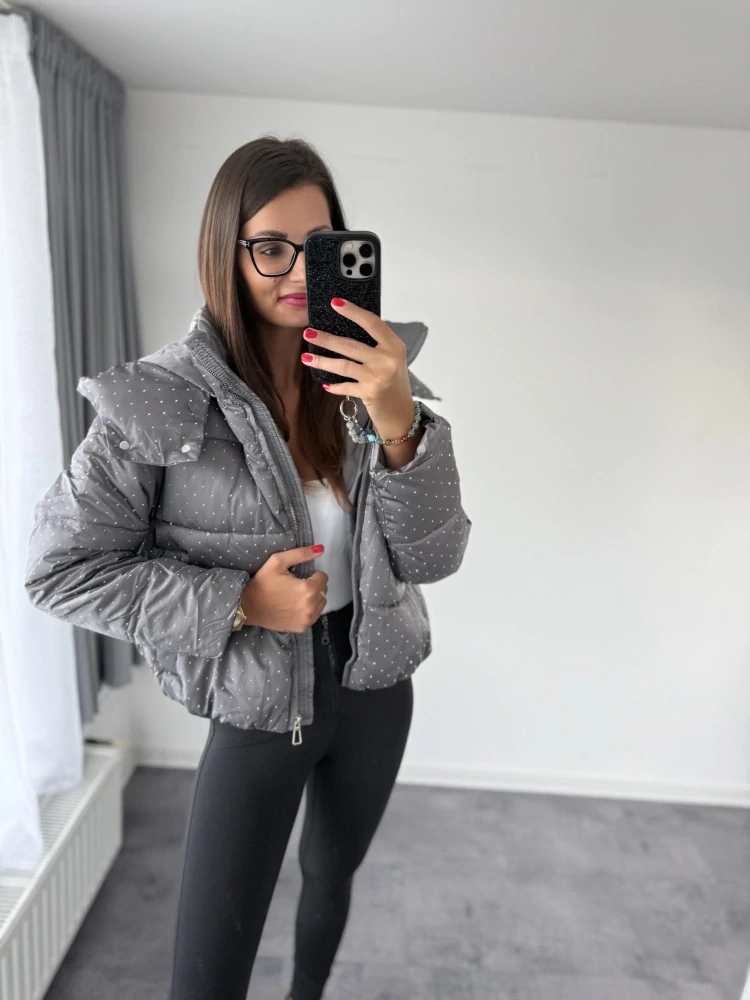 Šedá bundička s kamínky "DIAMOND"
