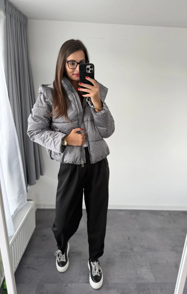 Šedá bundička s kamínky "DIAMOND"