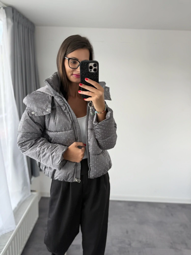 Šedá bundička s kamínky "DIAMOND"