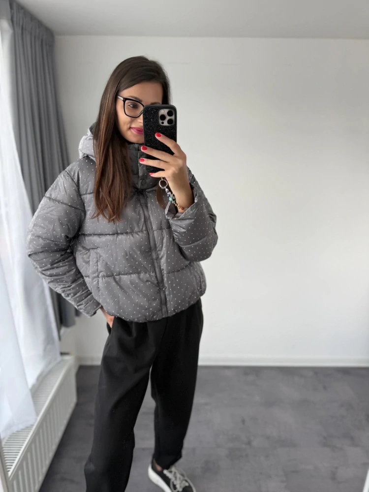 Šedá bundička s kamínky "DIAMOND"